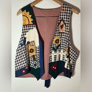 VTG 90s HandMade Reversible Teachers Vest Fall Leaves Apple School ABC - FLAGS